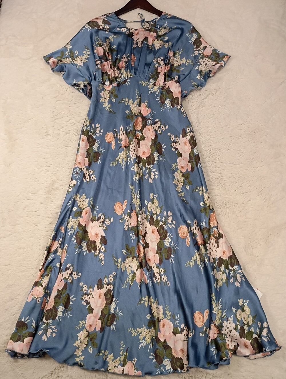 ASOS DESIGN Maternity Blue Floral Satin Flutter Sleeve Midi Dress Size 6